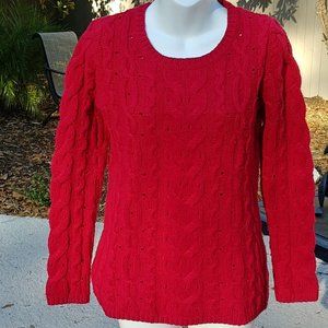 Red cable knit sweater